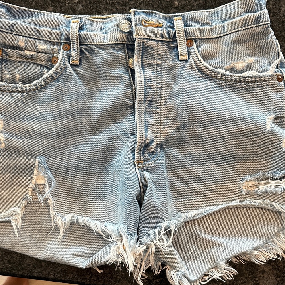 Agolde Frayed Light Blue Jean Shorts